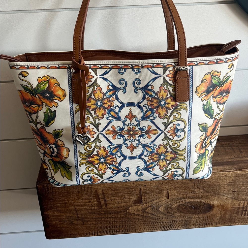 Brighton Bella Luca Coated Canvas Tote Bag with Brown Leather Straps - Picture 4 of 11